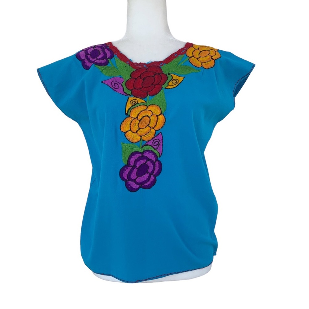Mexican Style Embroidered Floral Top Blouse
